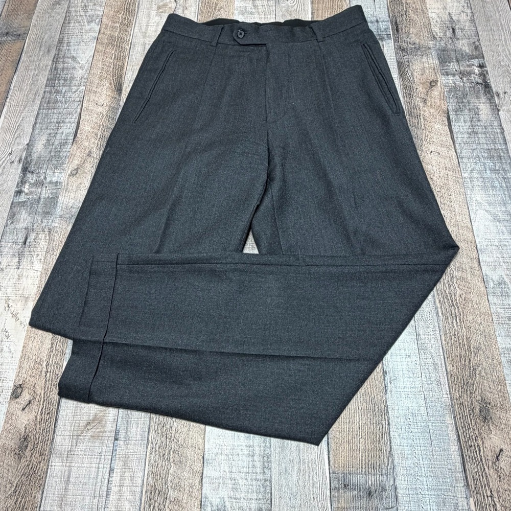 Hugo Boss Dress Pants Mens 31x30 Gray Pleated Cuffed Virgin Wool Vintage 90s USA
